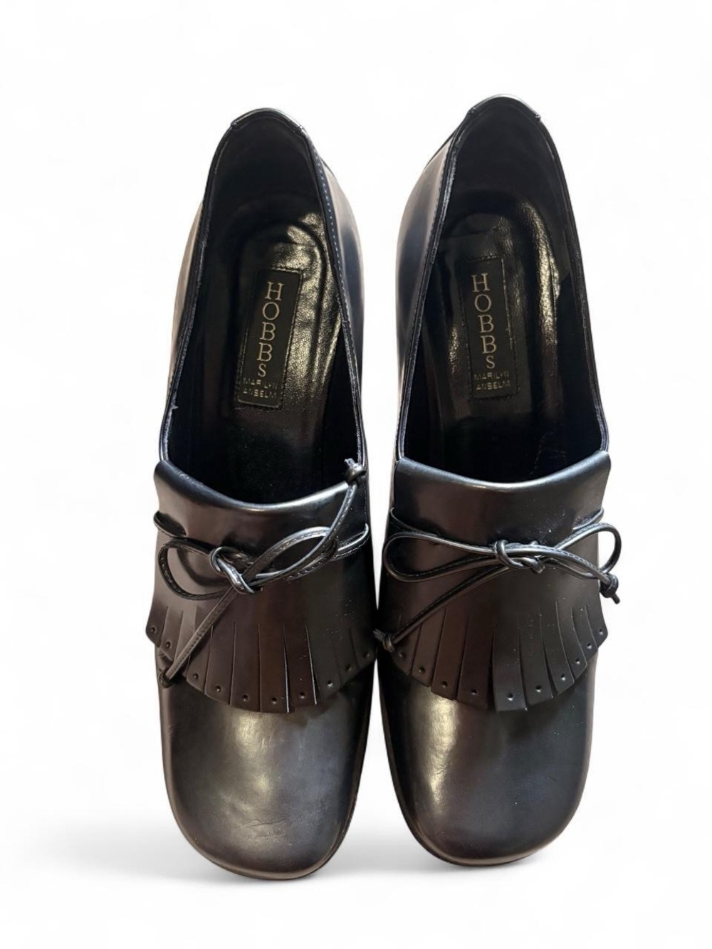 Hobbs Black Leather Kiltie Loafers with Bow Detail